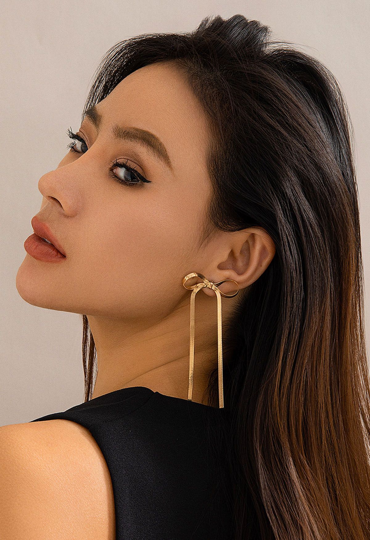 Ribbon Bowknot Dangle Earrings in Gold