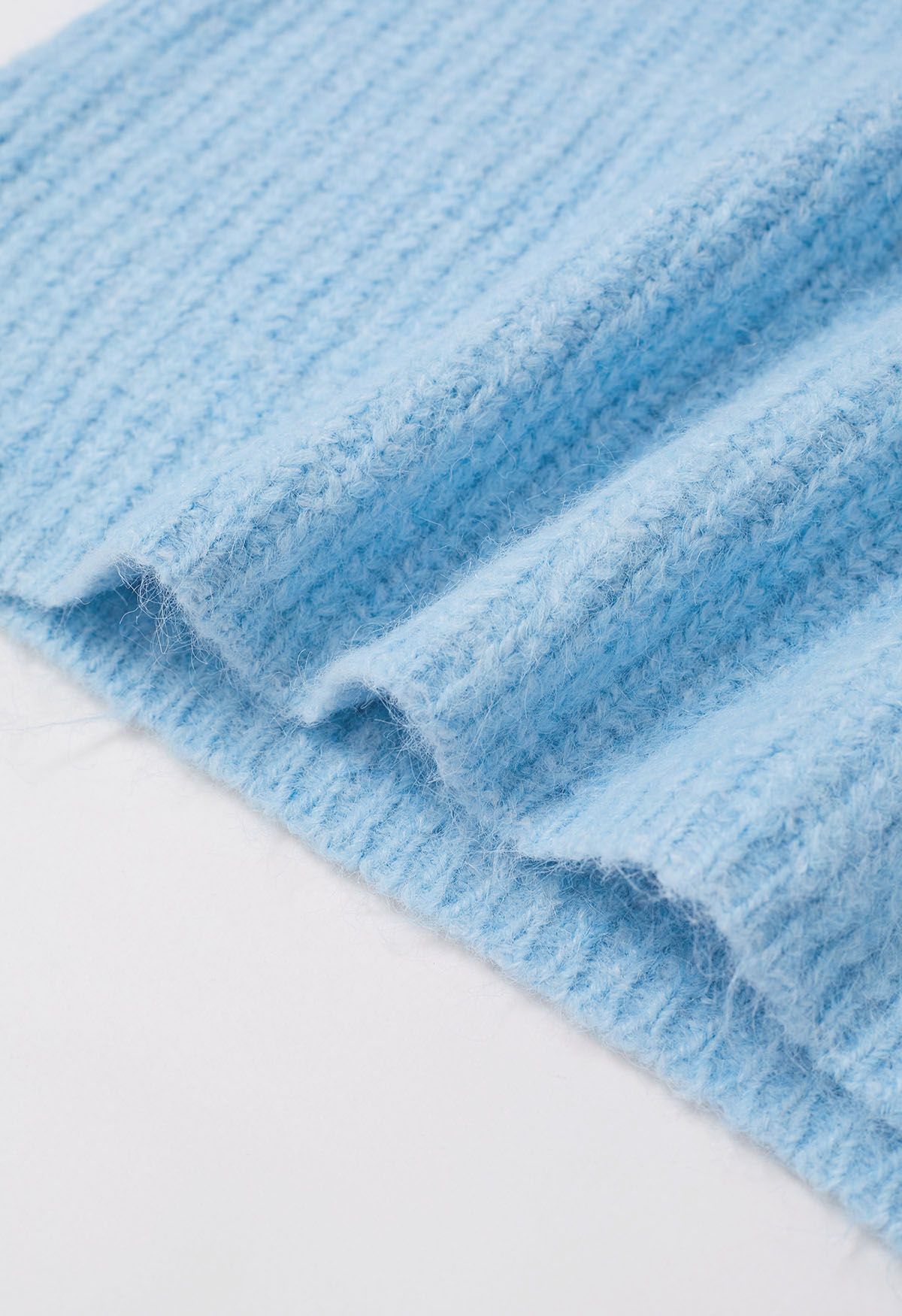 Solid Color Rib Knit Sweater in Light Blue