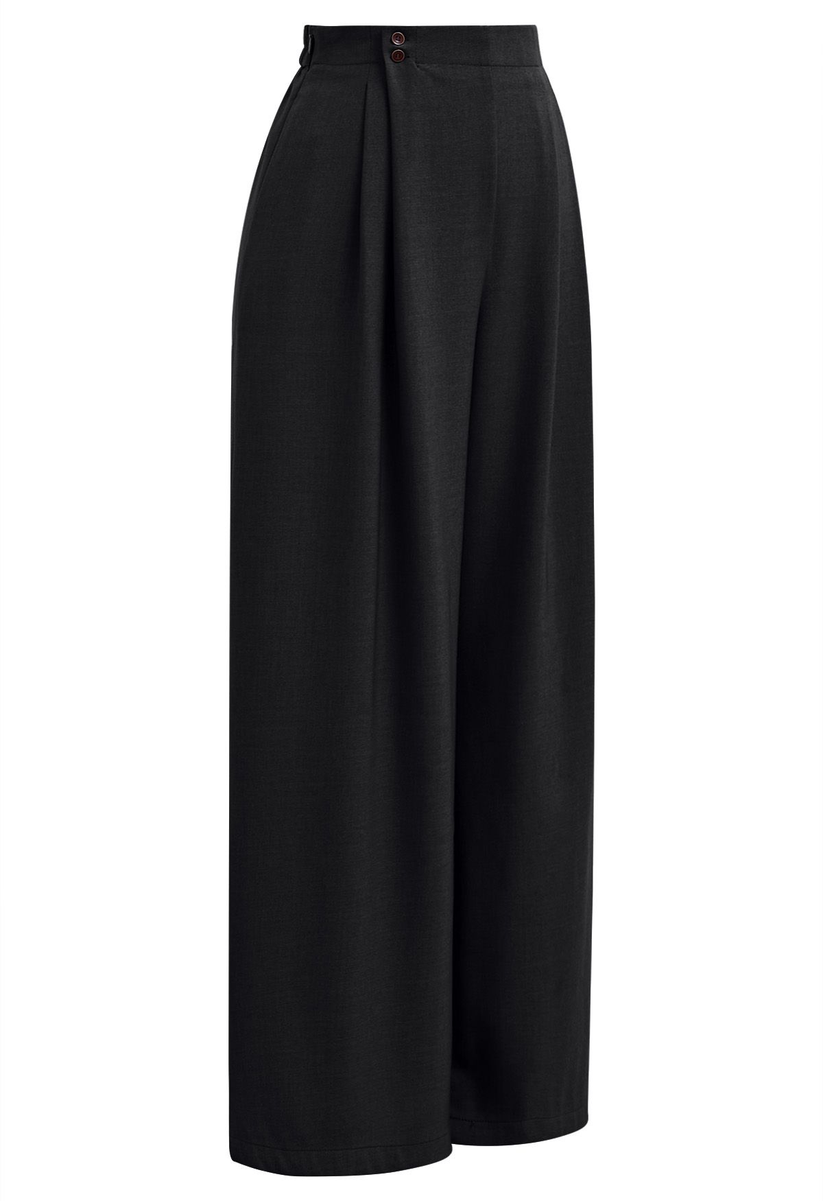 Effortless Polished Buttoned Pleats Palazzo Pants in Black