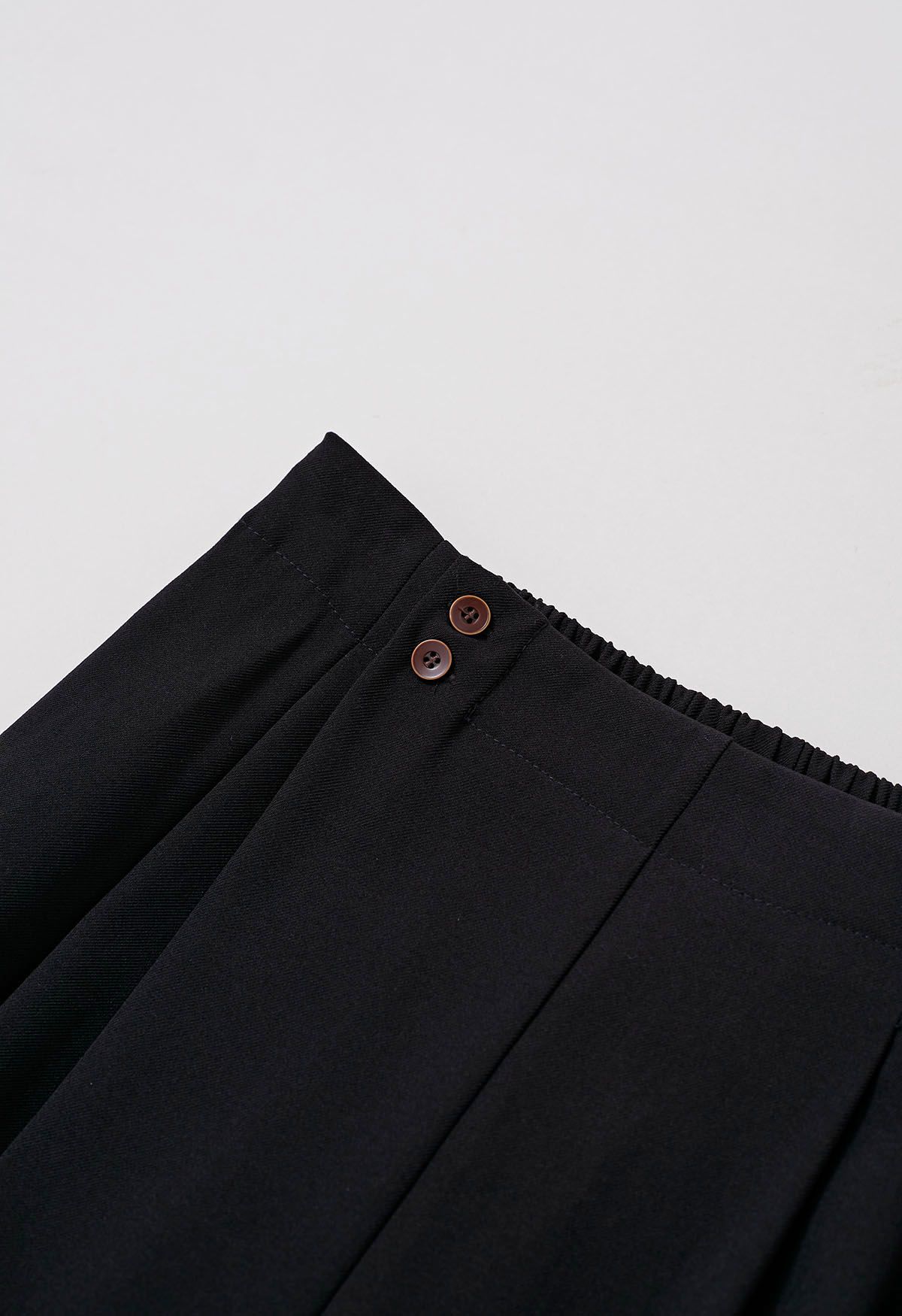 Effortless Polished Buttoned Pleats Palazzo Pants in Black