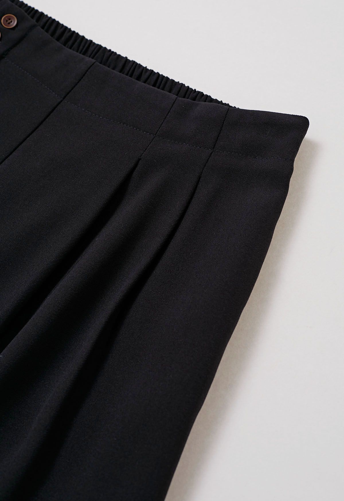 Effortless Polished Buttoned Pleats Palazzo Pants in Black