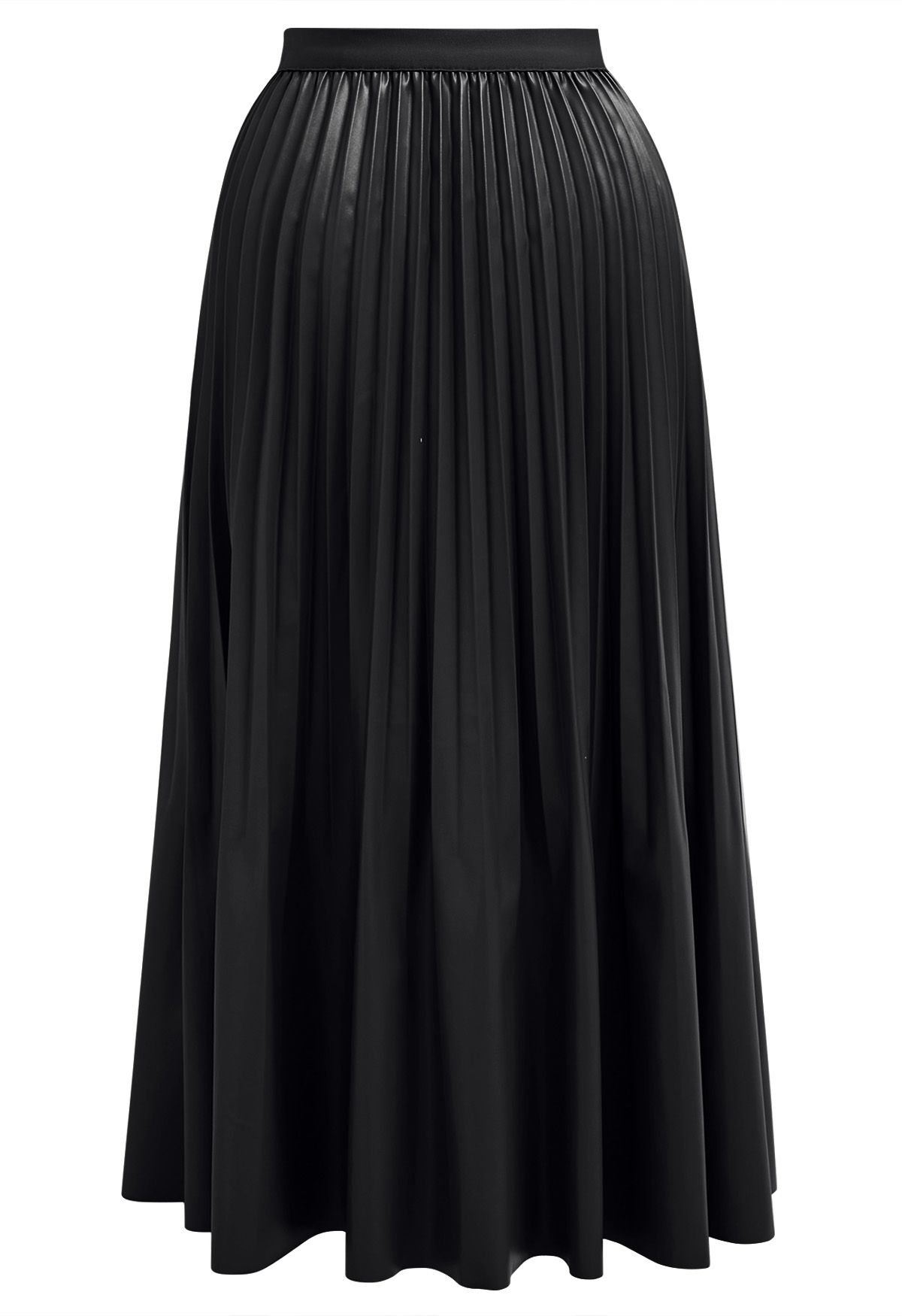 Versatile Faux Leather Pleated Midi Skirt in Black