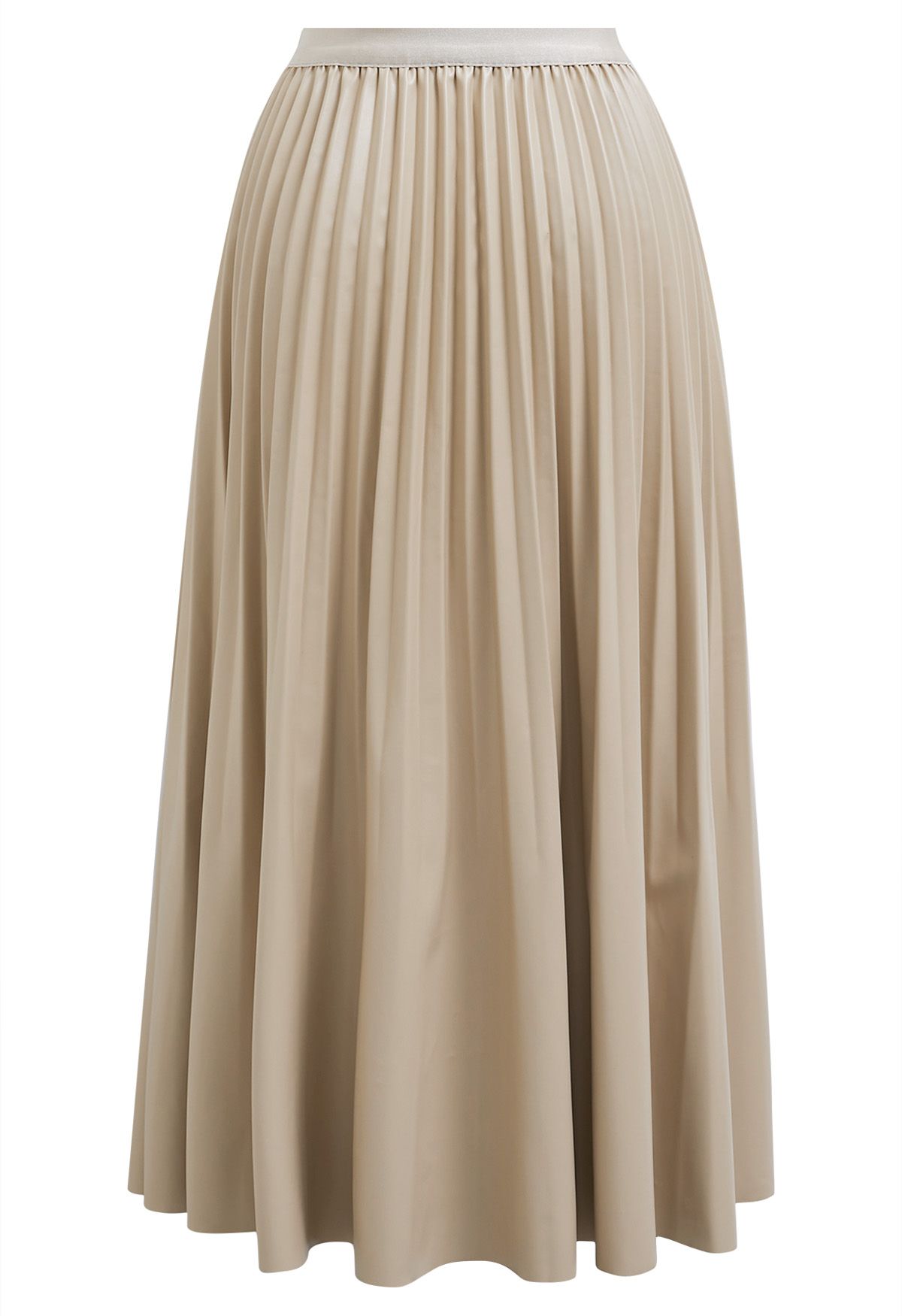 Versatile Faux Leather Pleated Midi Skirt in Sand