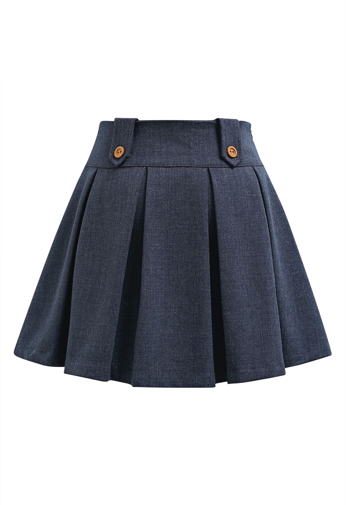 Decorative Button Pleated Mini Skirt in Navy