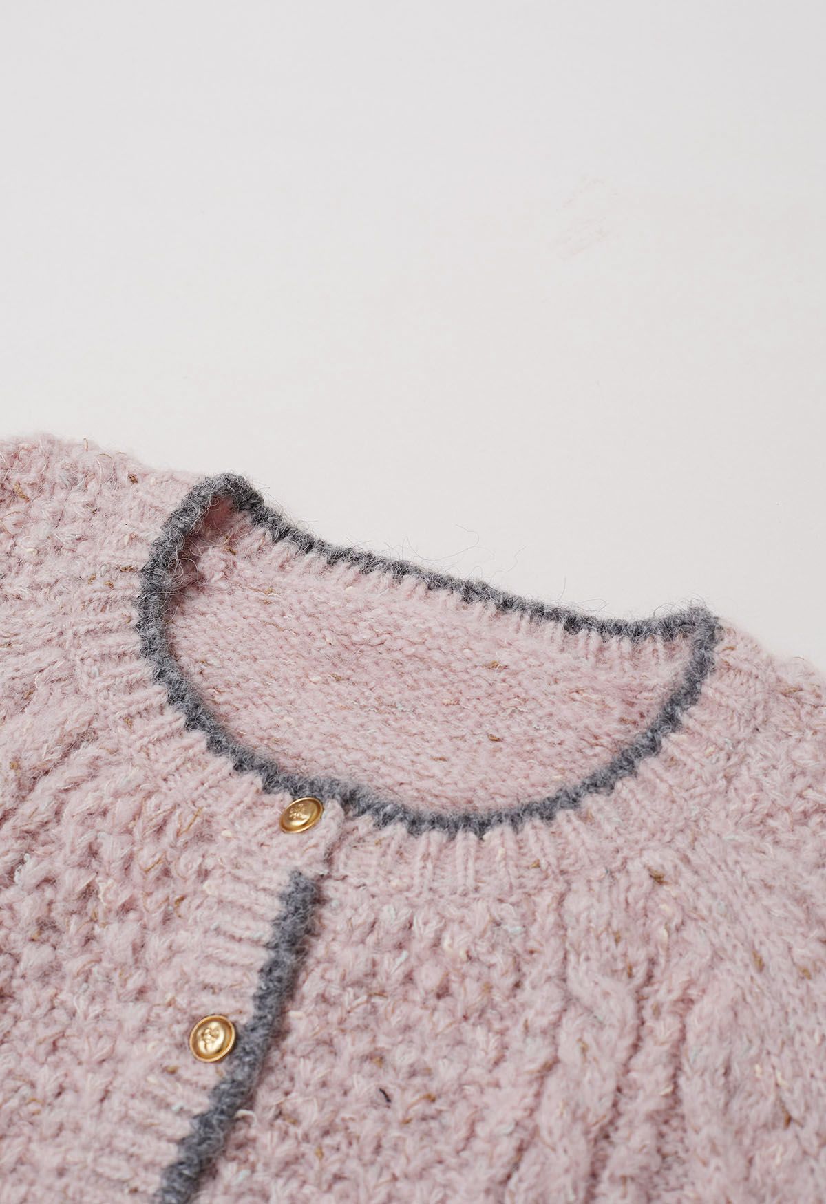 Contrast Edges Braided Knit Buttoned Cardigan in Pink