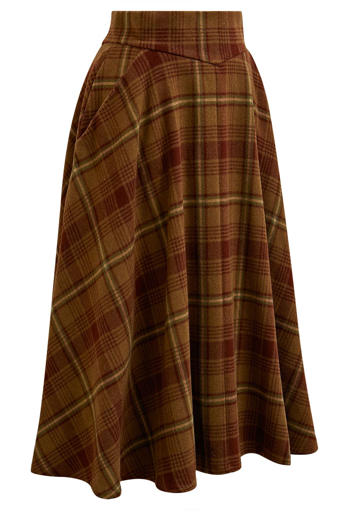 Fall in Plaid Side Pocket A-Line Midi Skirt