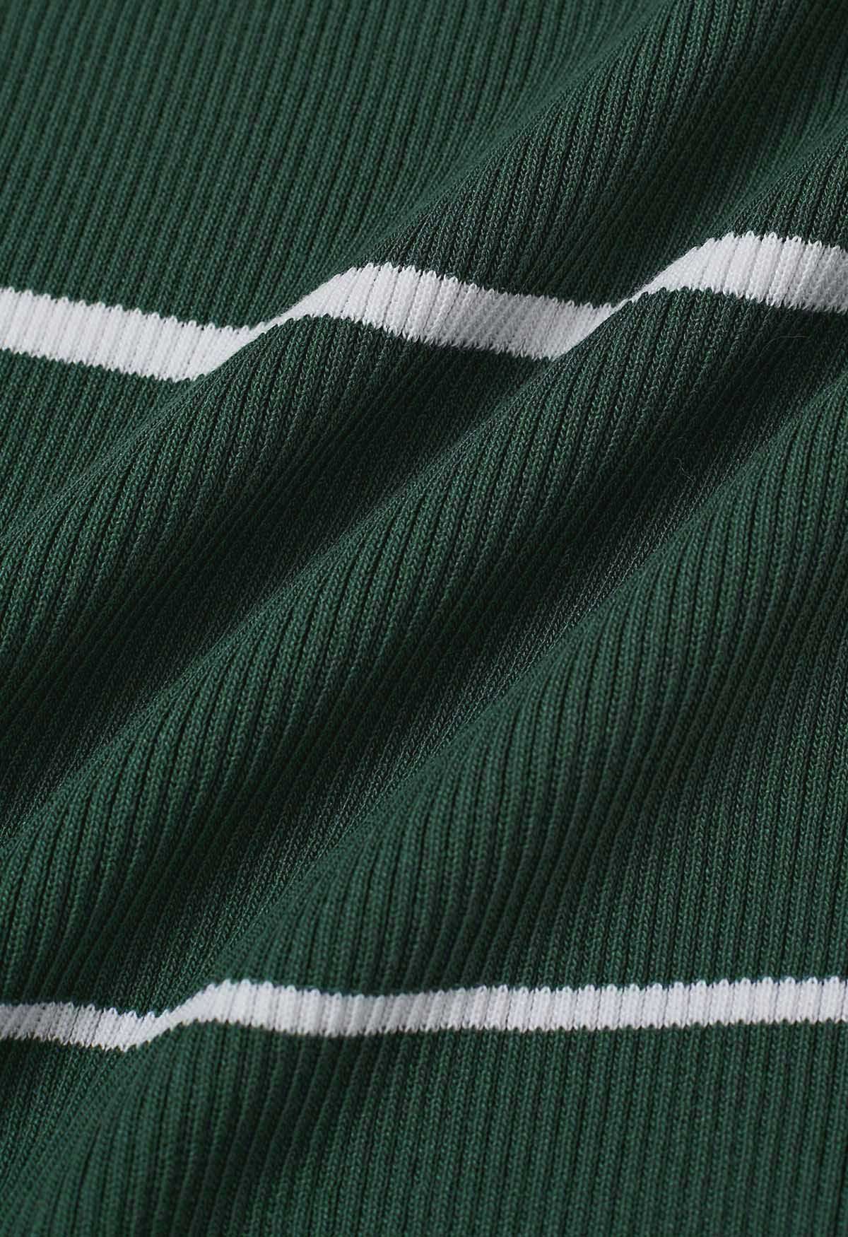 Color Block Stripe Bodycon Knit Midi Dress in Dark Green