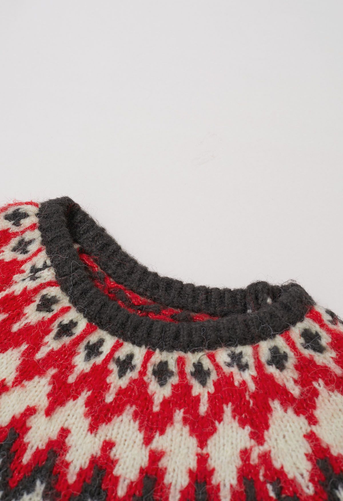 Winter Whimsy Fair Isle Ribbed Knit Sweater in Smoke