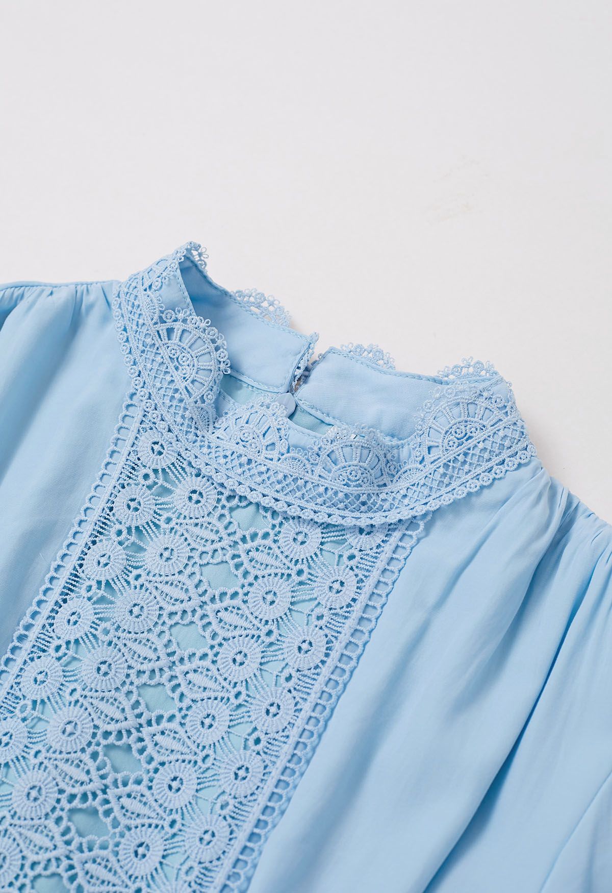 Victorian Elegance Cutwork Lace Maxi Dress in Baby Blue