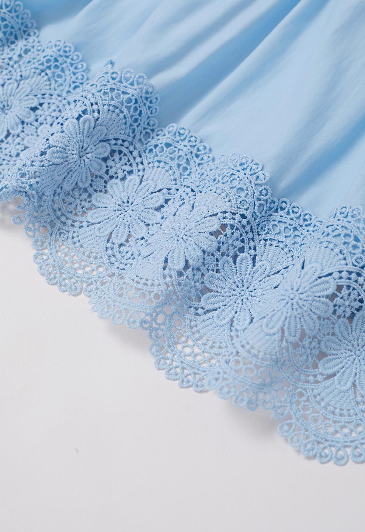 Victorian Elegance Cutwork Lace Maxi Dress in Baby Blue