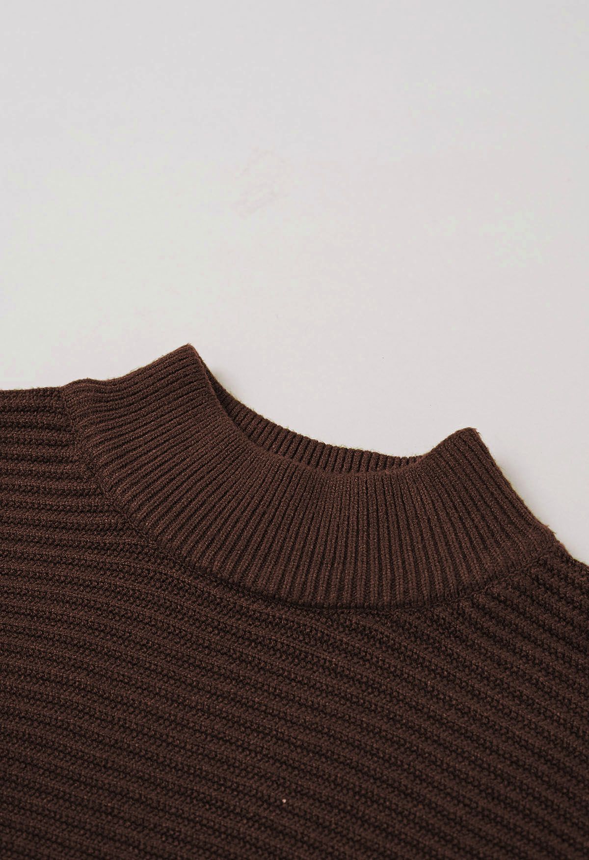 Asymmetric Fringe Hem Drop Shoulder Knit Sweater in Brown