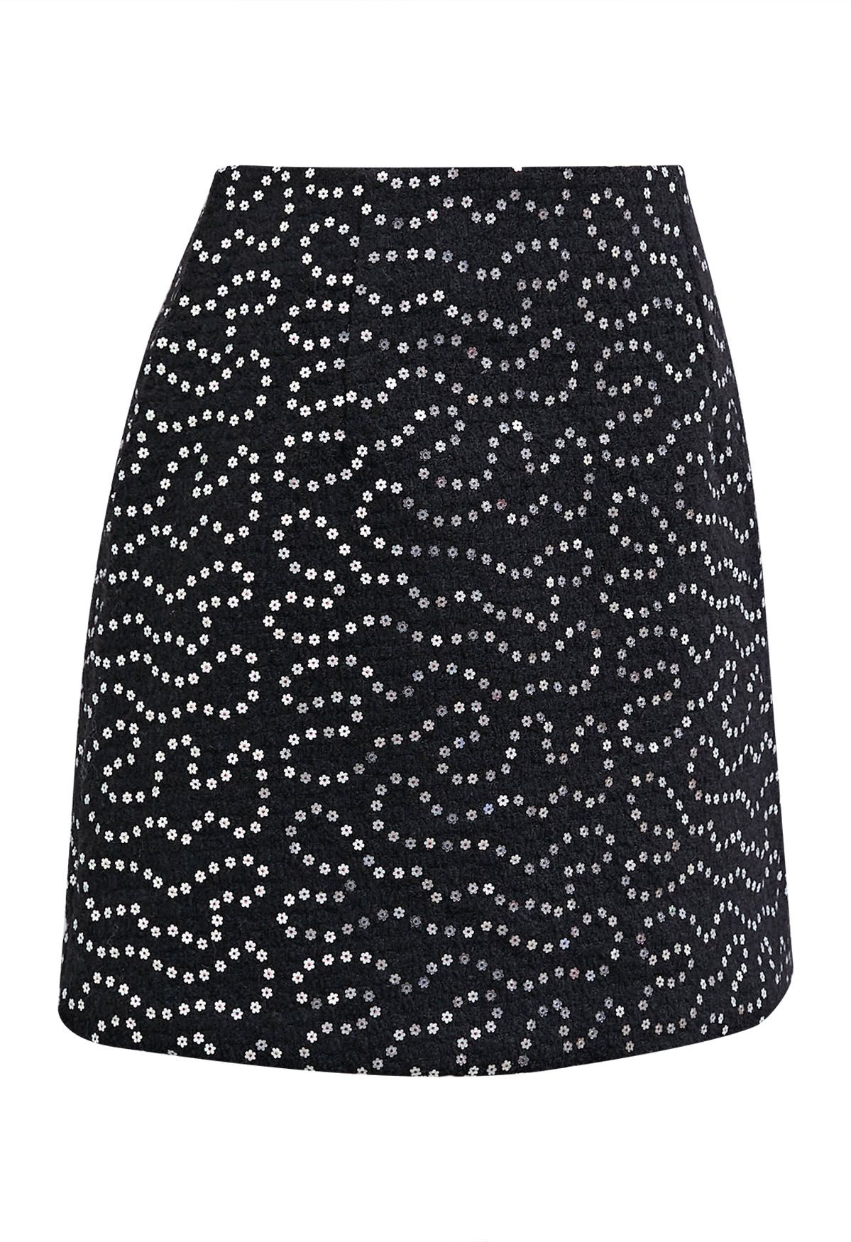 Glistening Floret-Shaped Sequin Mini Bud Skirt