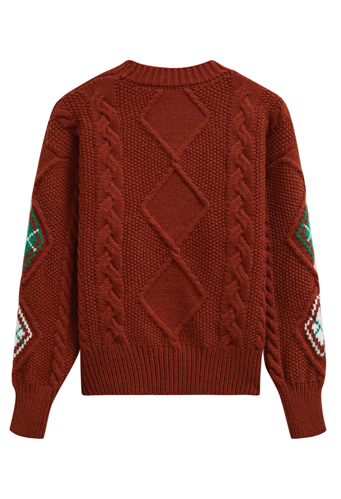 Festive Geometric Braid Knit Sweater in Red