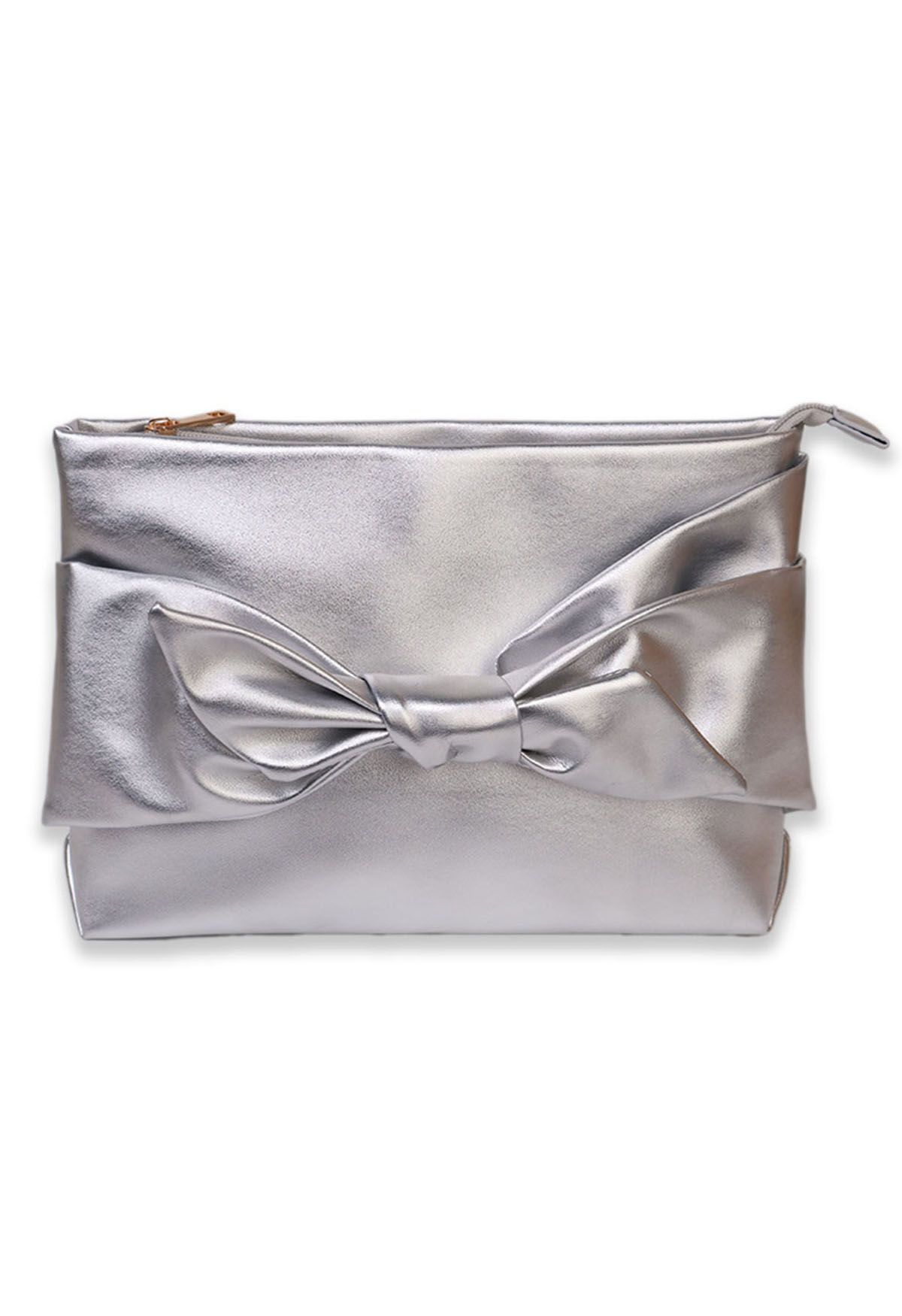 Delightful Bow PU Clutch in Silver