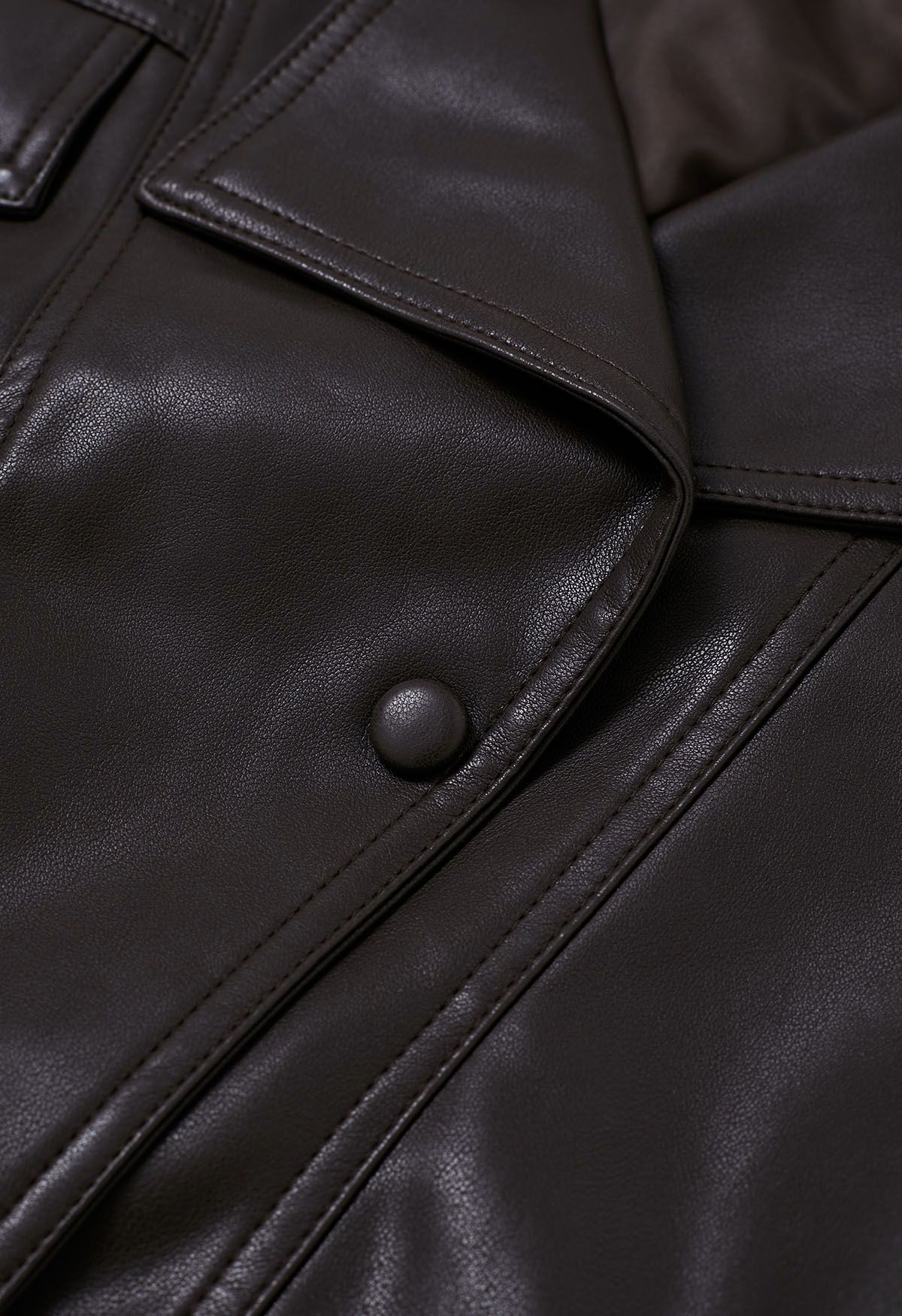 Faux Leather Fake Flap Pocket Stud Button Jacket in Brown