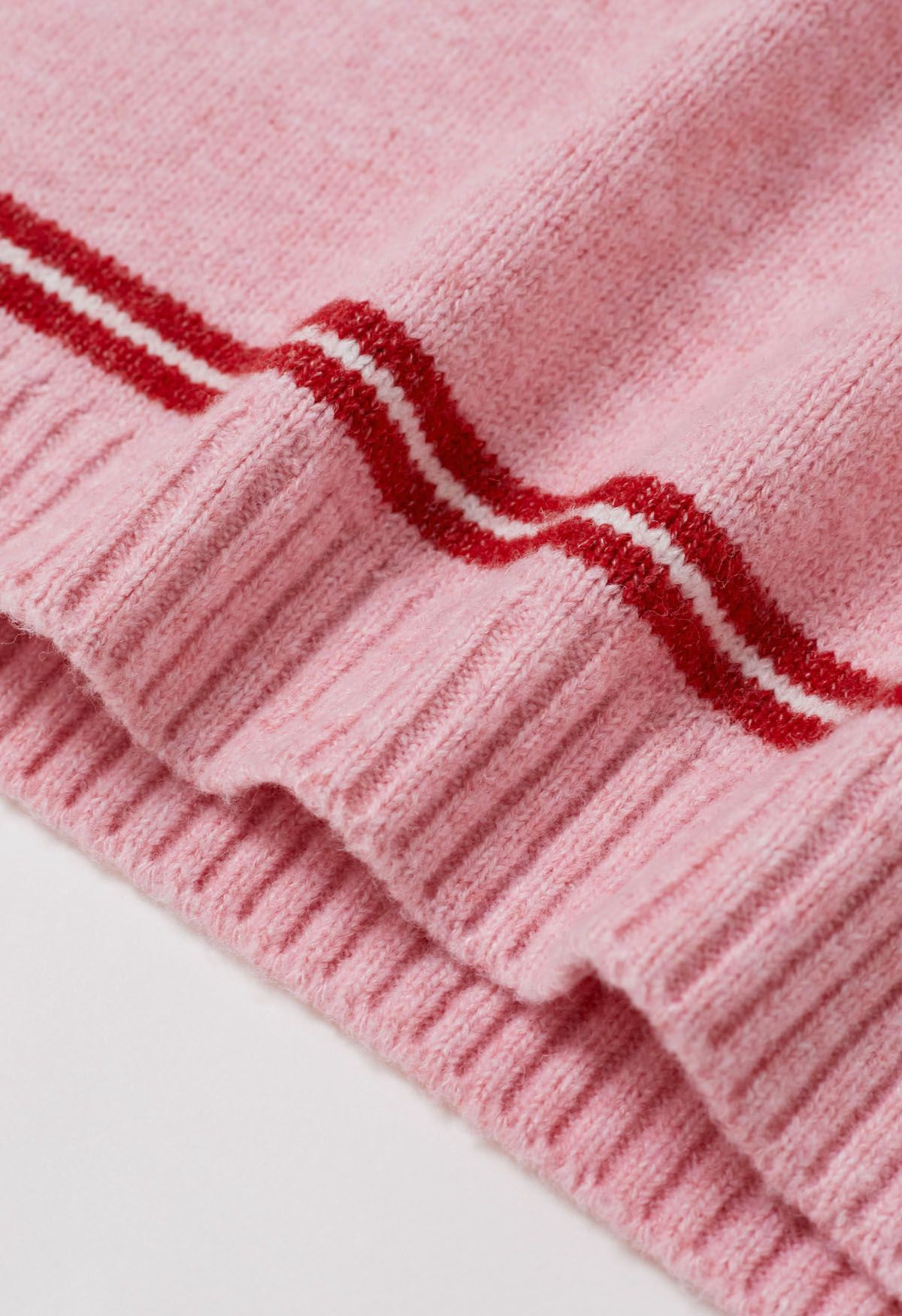 Sporty Stripes Half-Zip Collar Knit Sweater in Pink