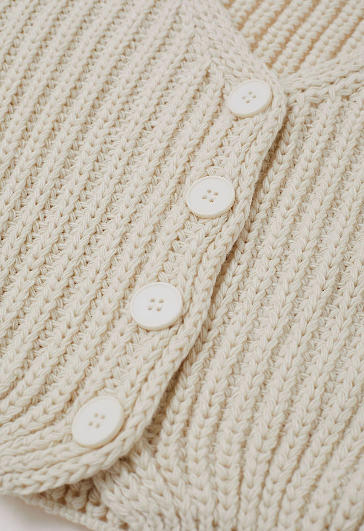 Hand-Knit Drop-Shoulder Buttoned Crop Cardigan in Ivory