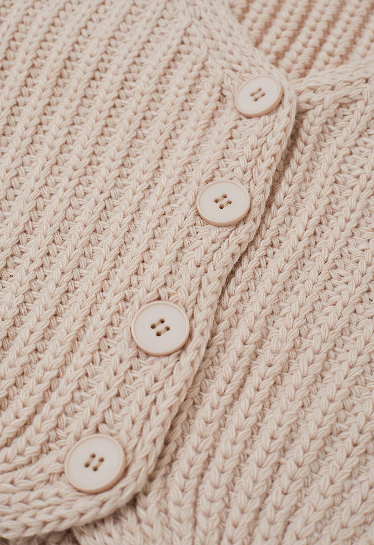 Hand-Knit Drop-Shoulder Buttoned Crop Cardigan in Light Pink