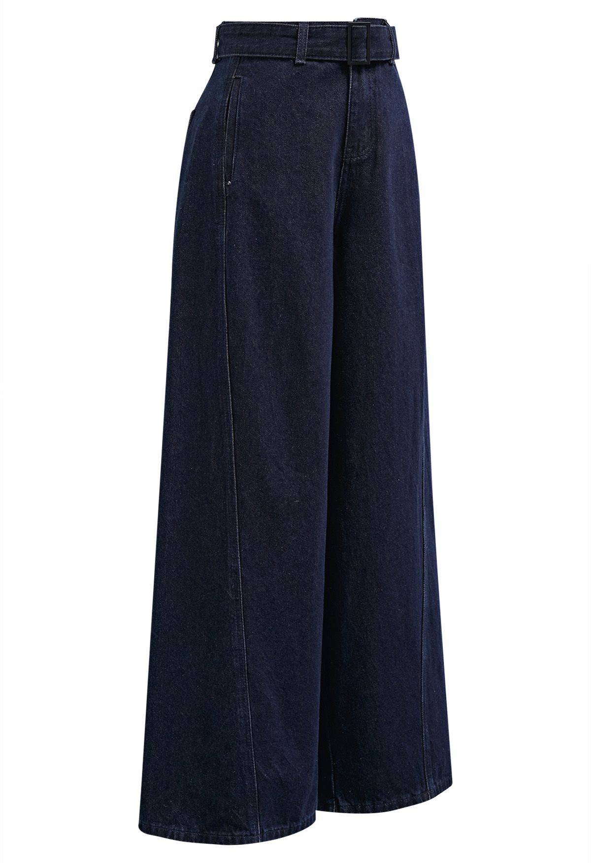 Classic Belted High-Waist Wide-Leg Jeans in Navy