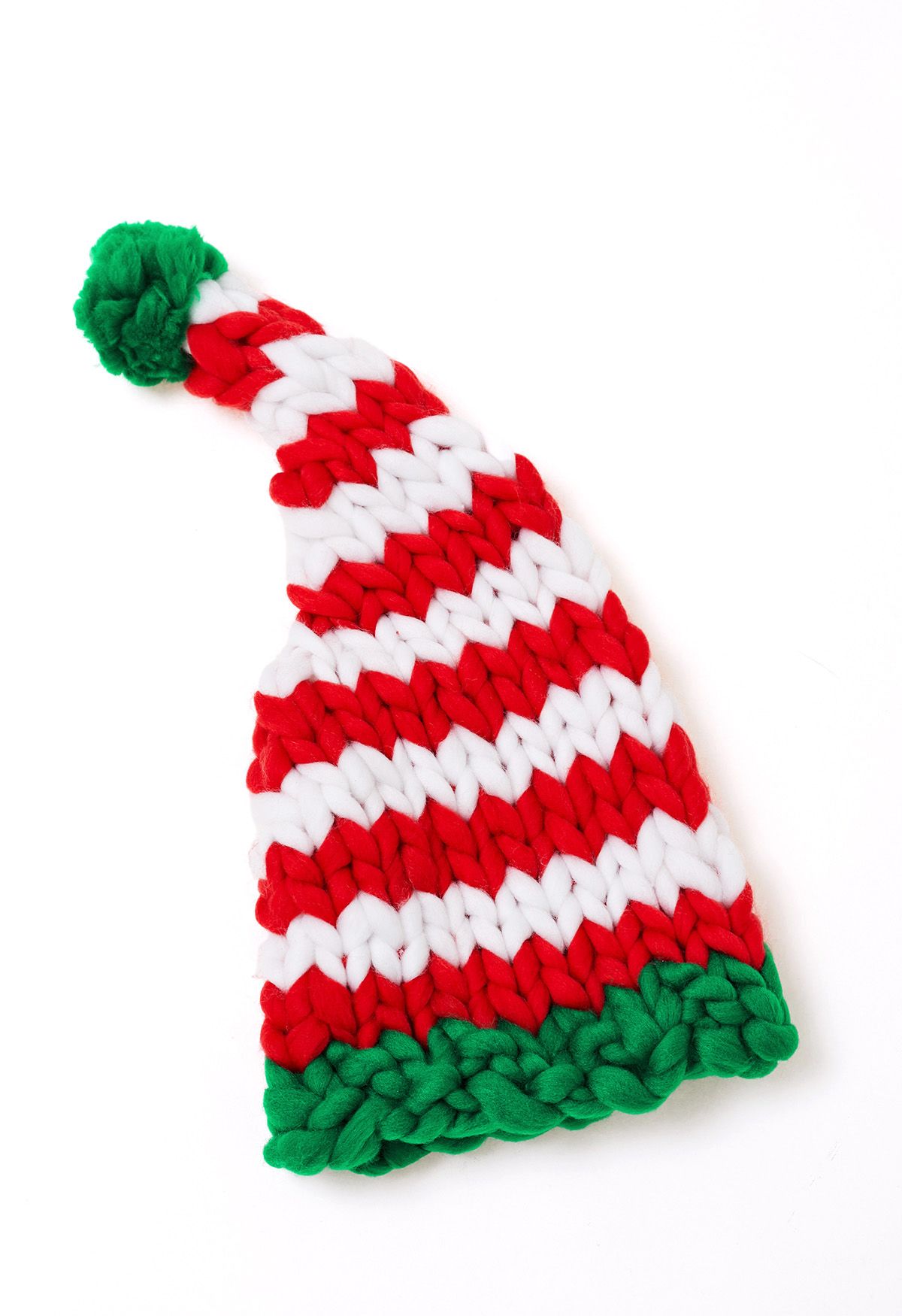 Braided Hand-Knit Pom-Pom Christmas Hat in Stripe