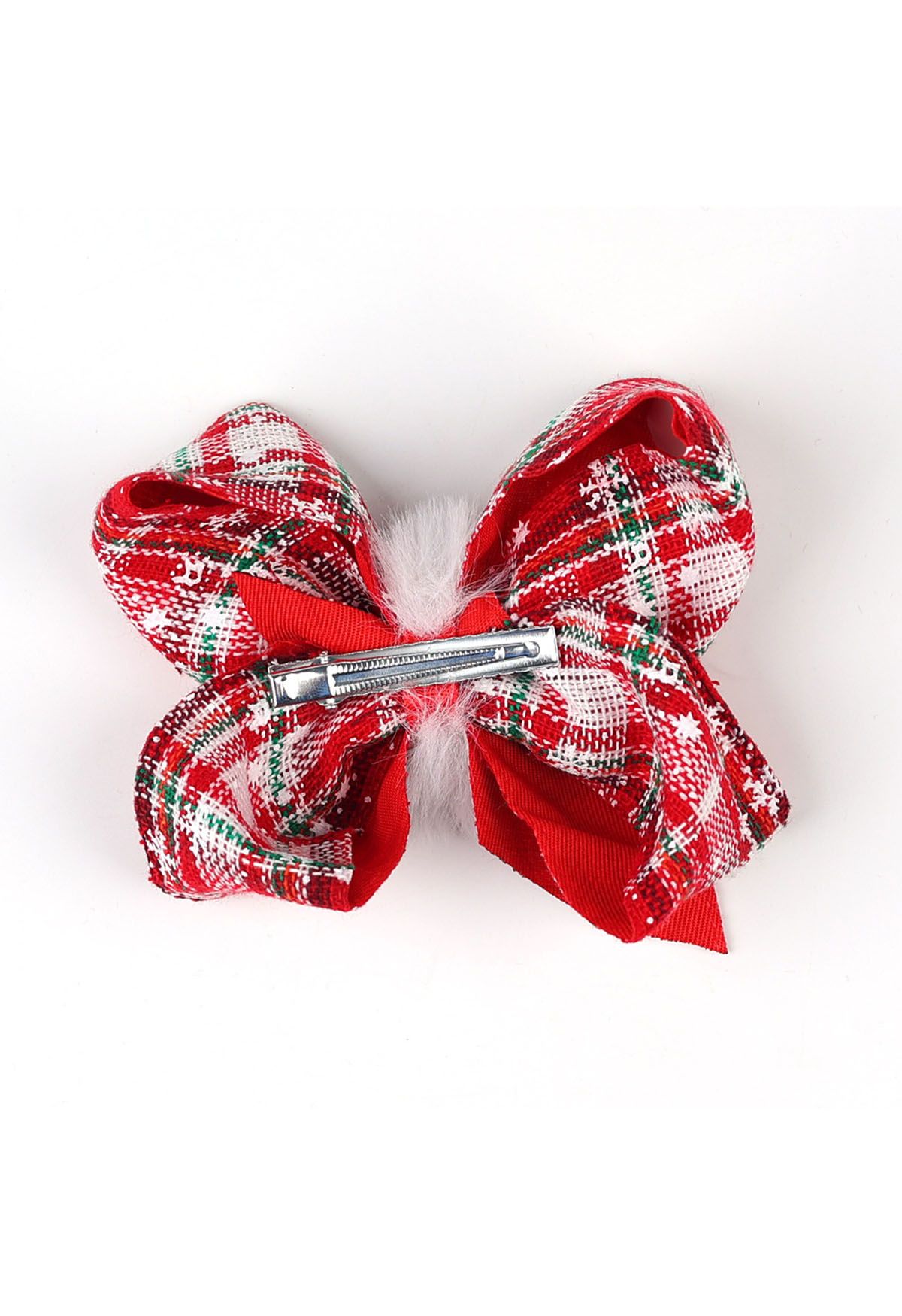 Fuzzy Pom-Pom Plaid Bowknot Hair Clip