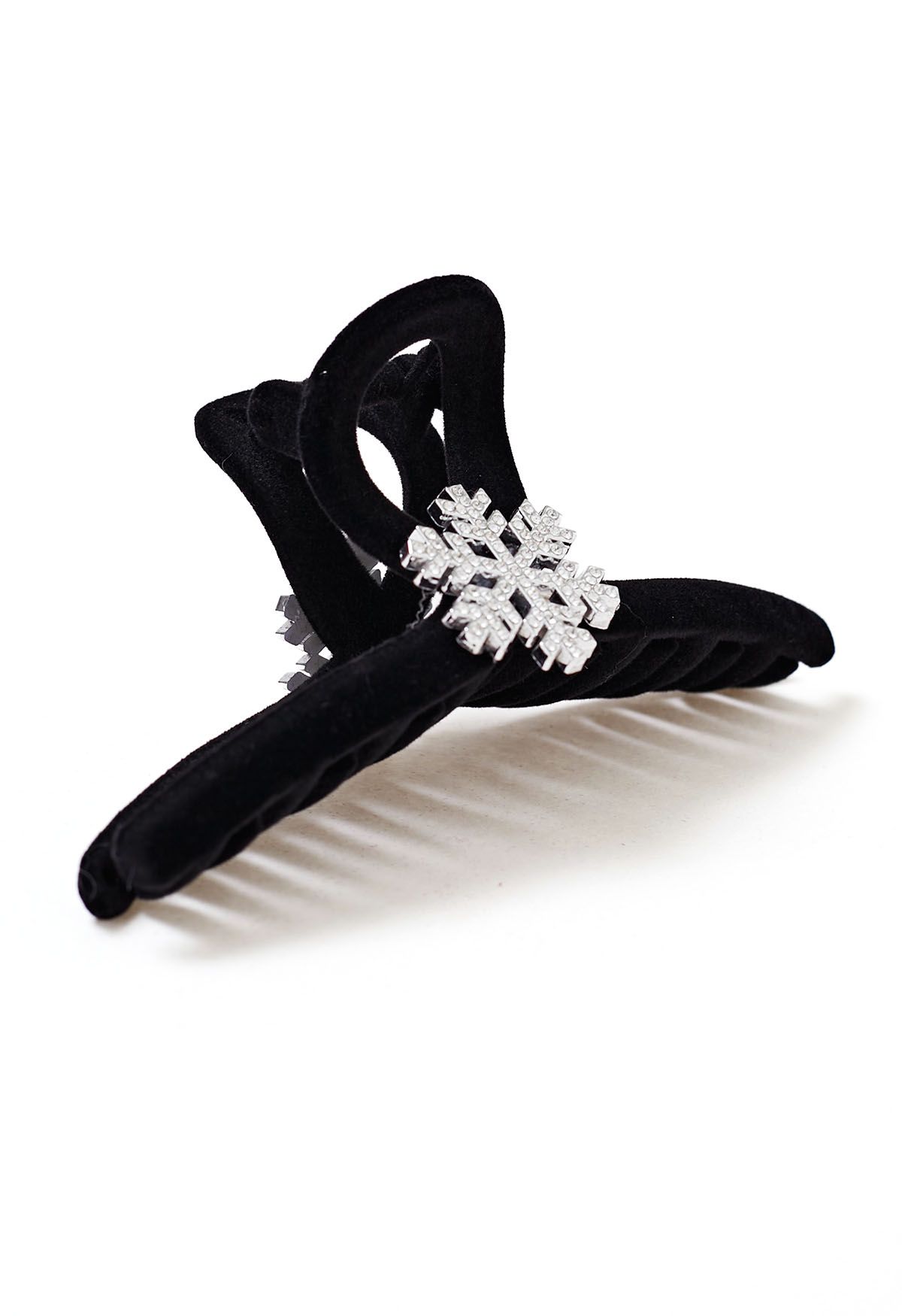 Rhinestone Snowflake Velvet Hair Claw in Black