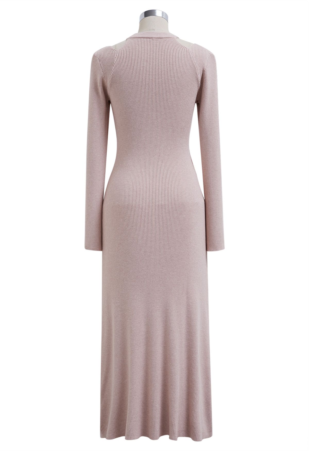 Cutout Shoulders Cross Front Knit Midi Dress in Pink