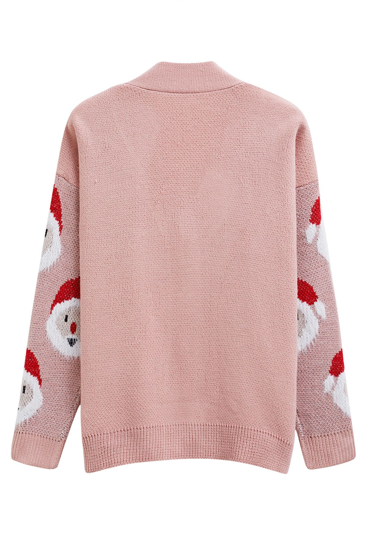 Fuzzy Santa Claus Button Down Knit Cardigan in Pink