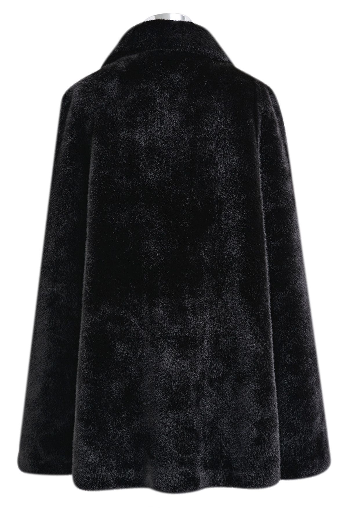 Collared Double-Breasted Faux Fur Cape Coat in Black