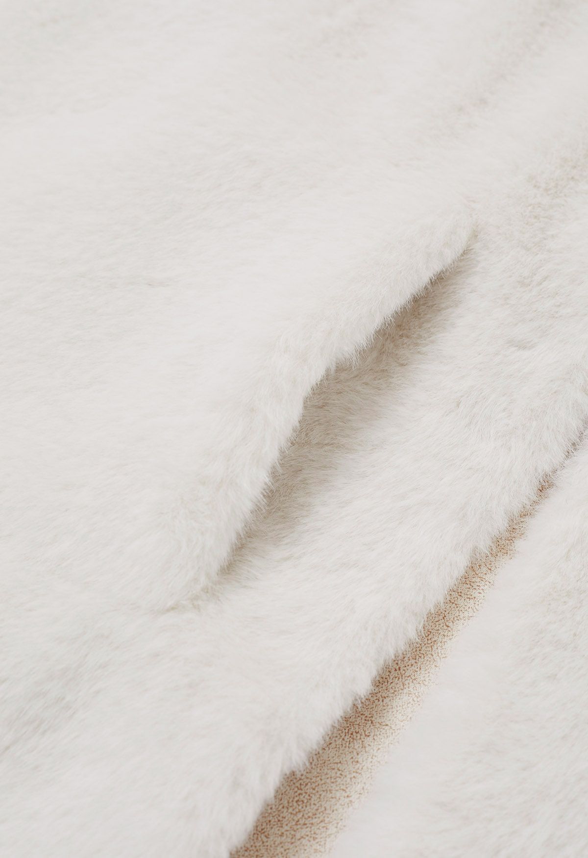 Rhinestone Button Wrap Faux Fur Cape Coat in Ivory