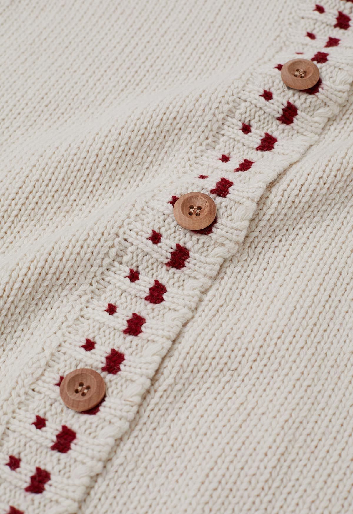 Contrast Stitch Wooden Button Knit Cardigan