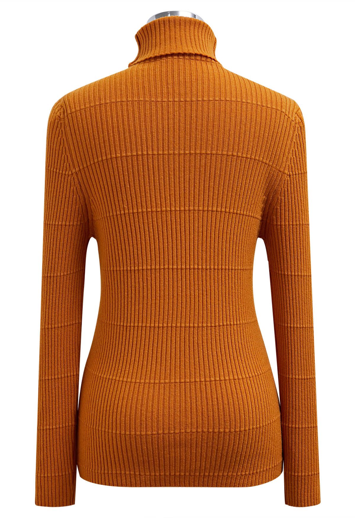 Softness Turtleneck Ribbed Texture Knit Top in Orange