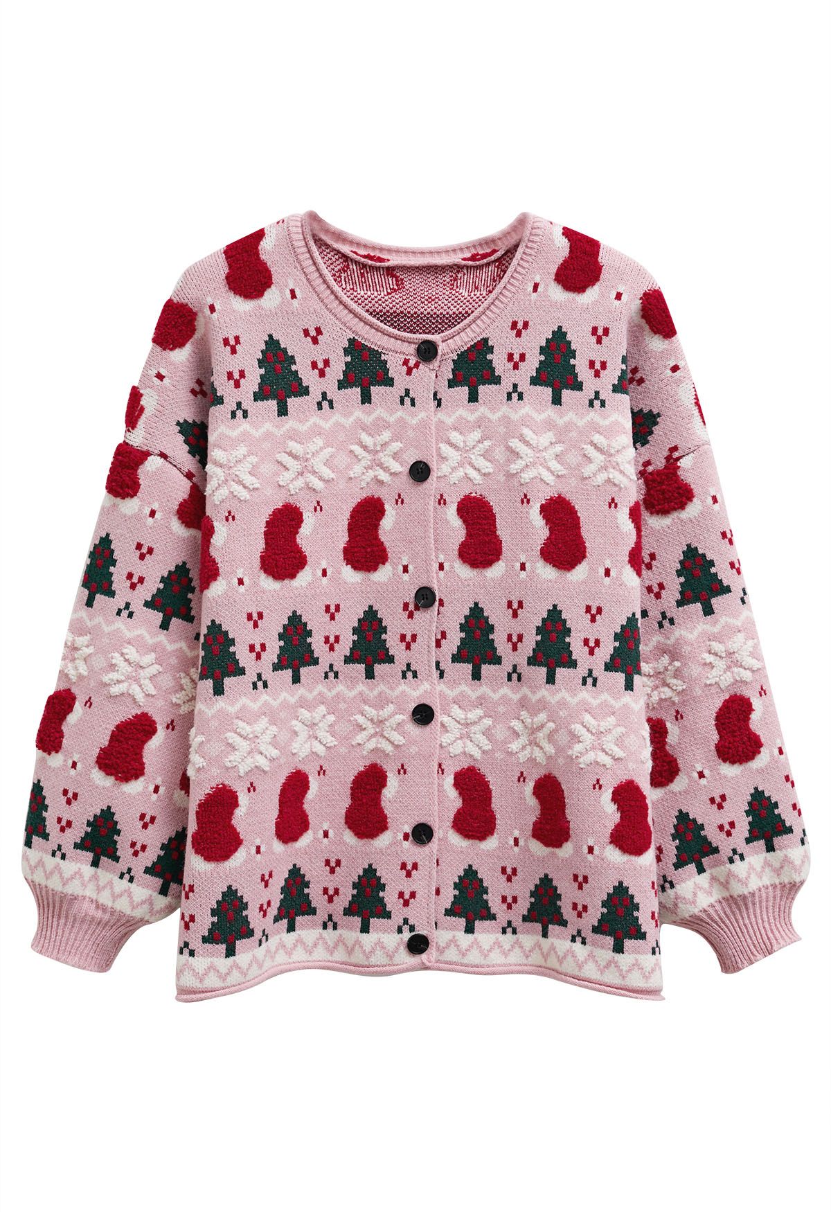 Adorable Christmas Oversized Knit Cardigan in Pink