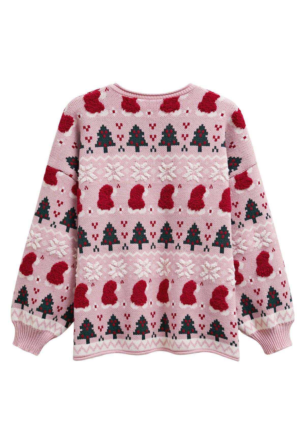 Adorable Christmas Oversized Knit Cardigan in Pink