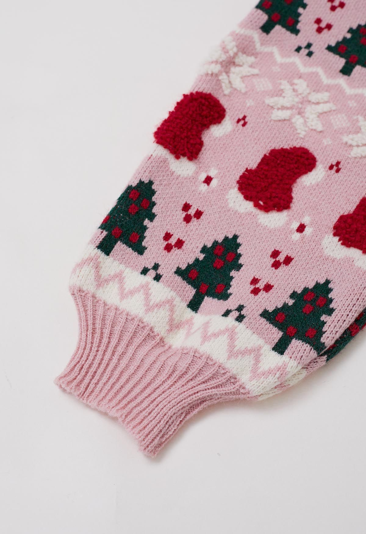 Adorable Christmas Oversized Knit Cardigan in Pink