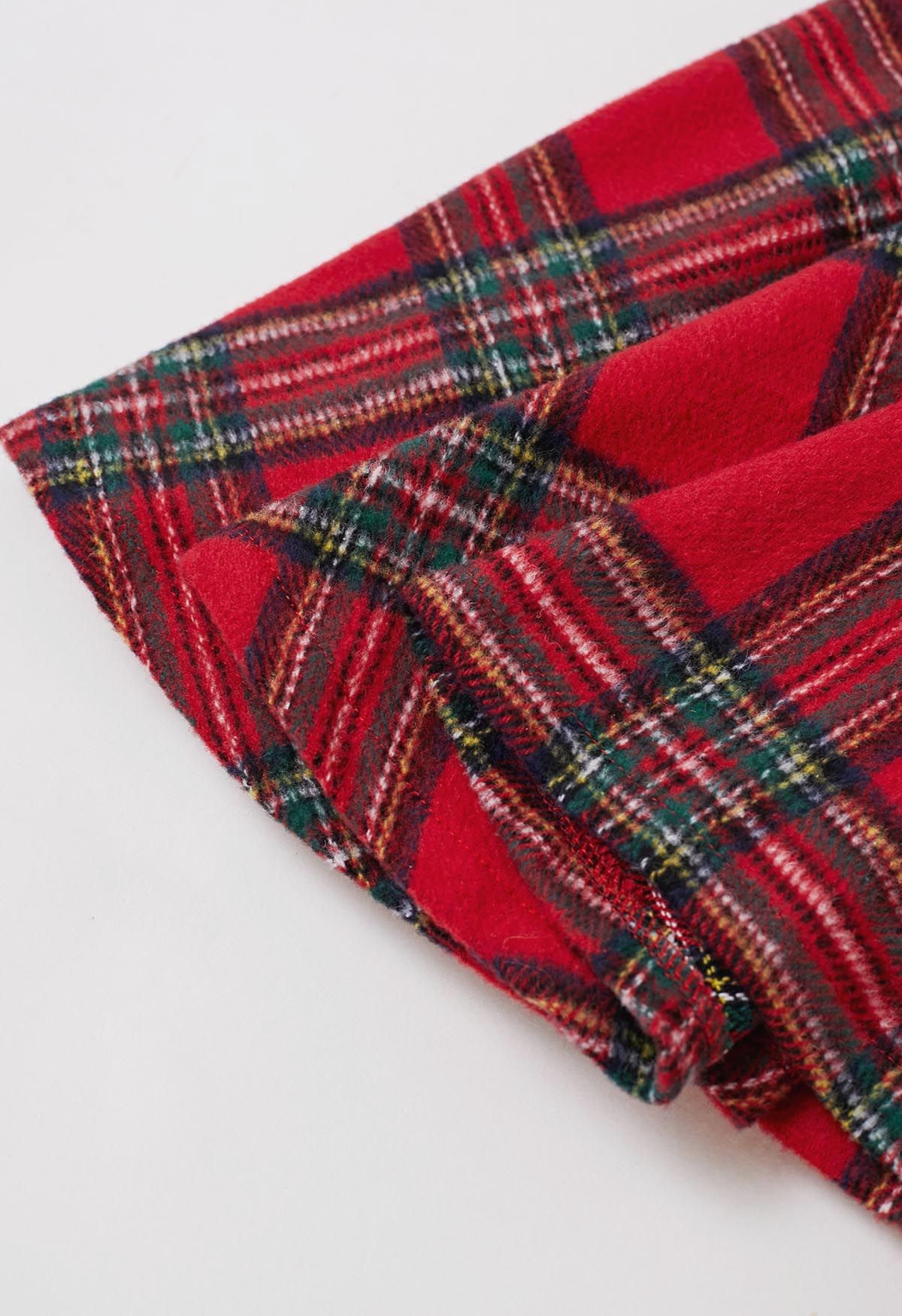 Festive Charm Tartan Flare Mini Skirt in Red