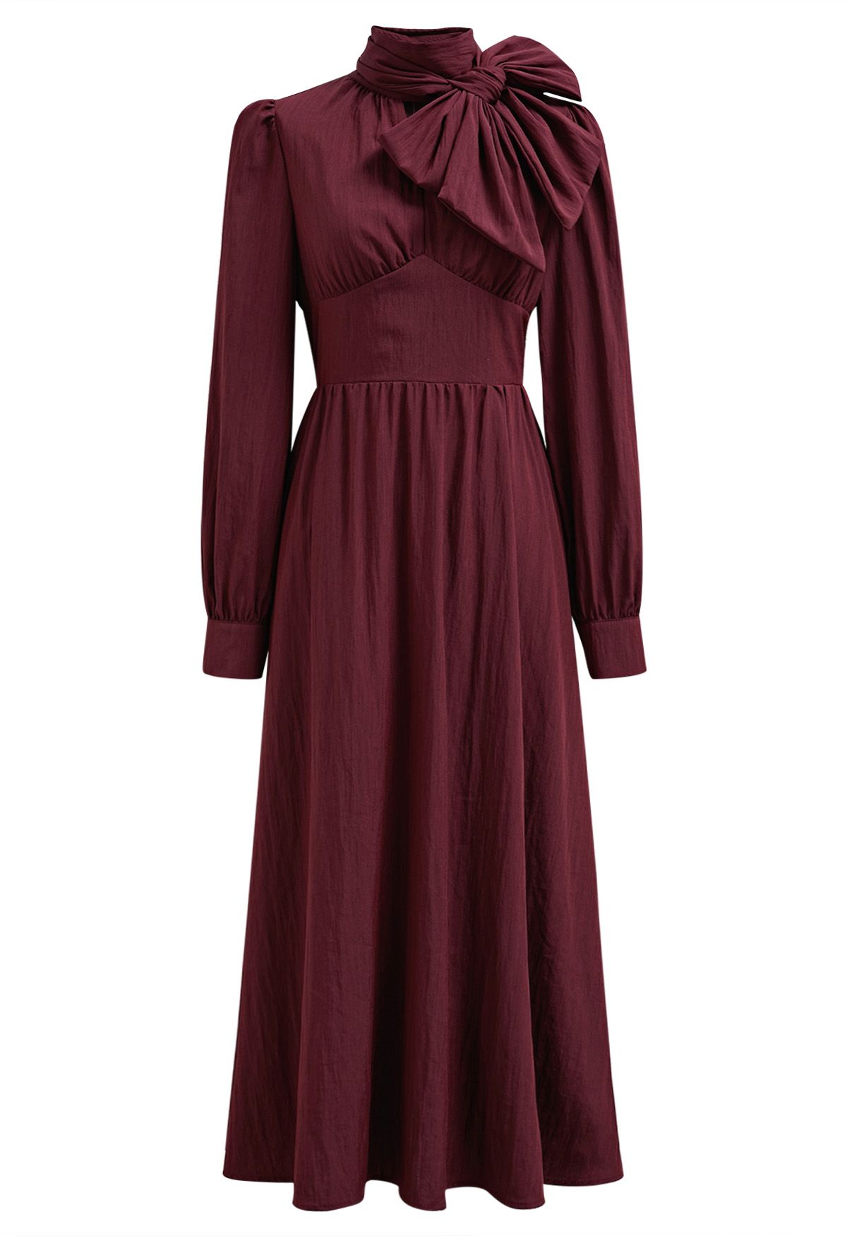 Stunning Bowknot Cutout Midi Dress in Burgundy