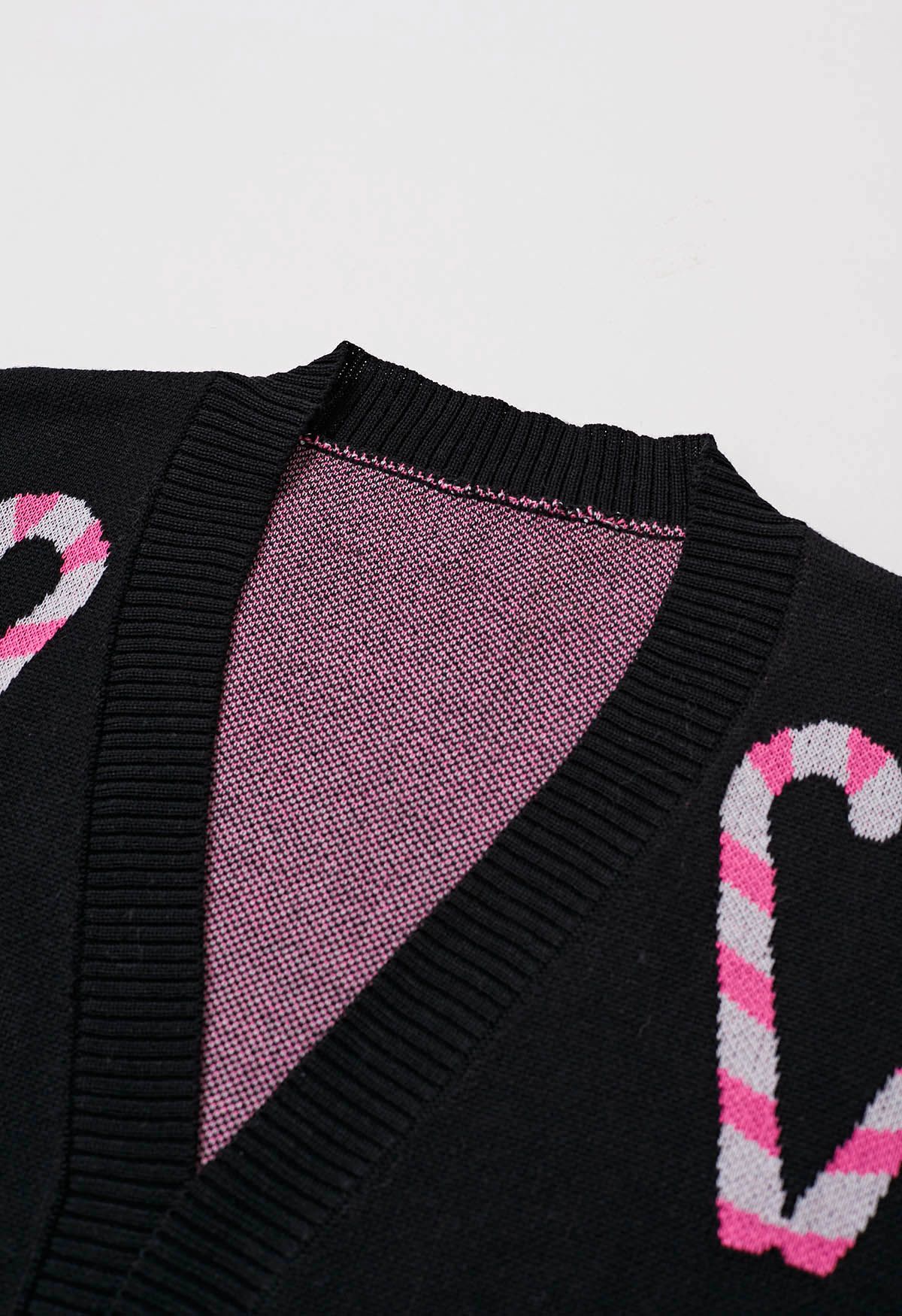 Contrast Candy Cane Pattern Knit Cardigan