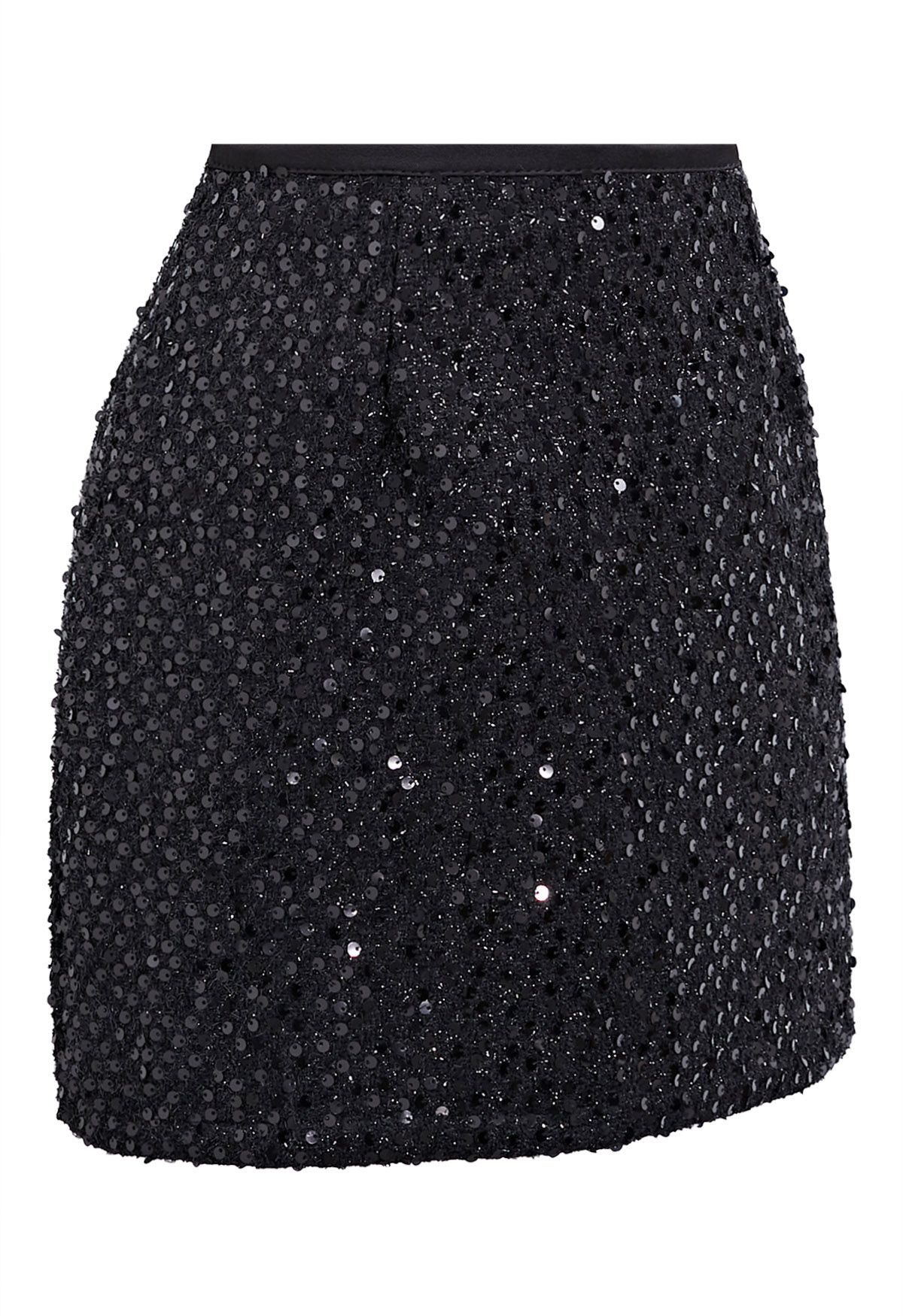 Black Sequin Embellishment Tweed Mini Skirt