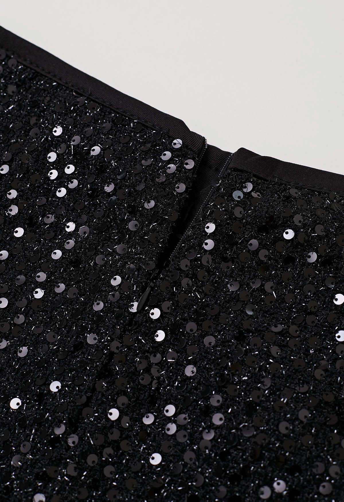 Black Sequin Embellishment Tweed Mini Skirt