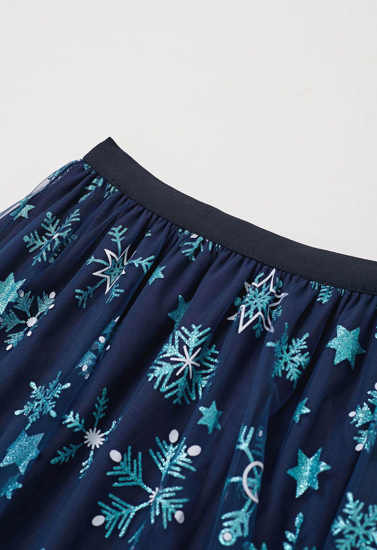 Glitter Star Snowflake Mesh Tulle Midi Skirt