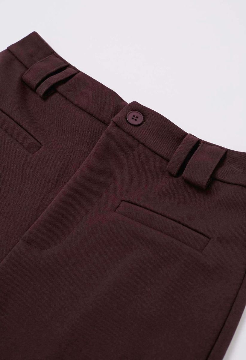 Everyday High-Waisted Back Split Midi Skirt in Burgundy