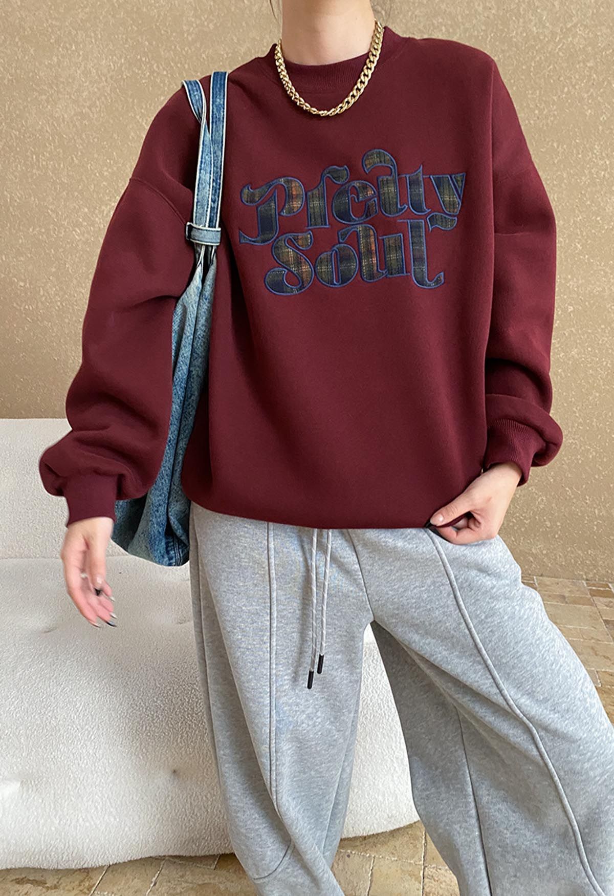 Pretty Soul Fleece-Lined Oversize Sweatshirt in Burgundy