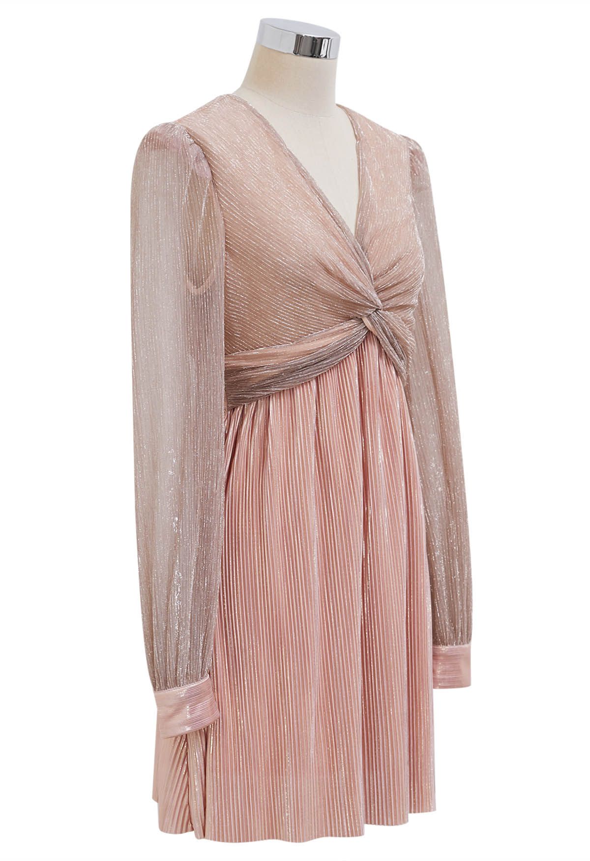 Glamorous Twist Metallic Cocktail Dress in Dusty Pink