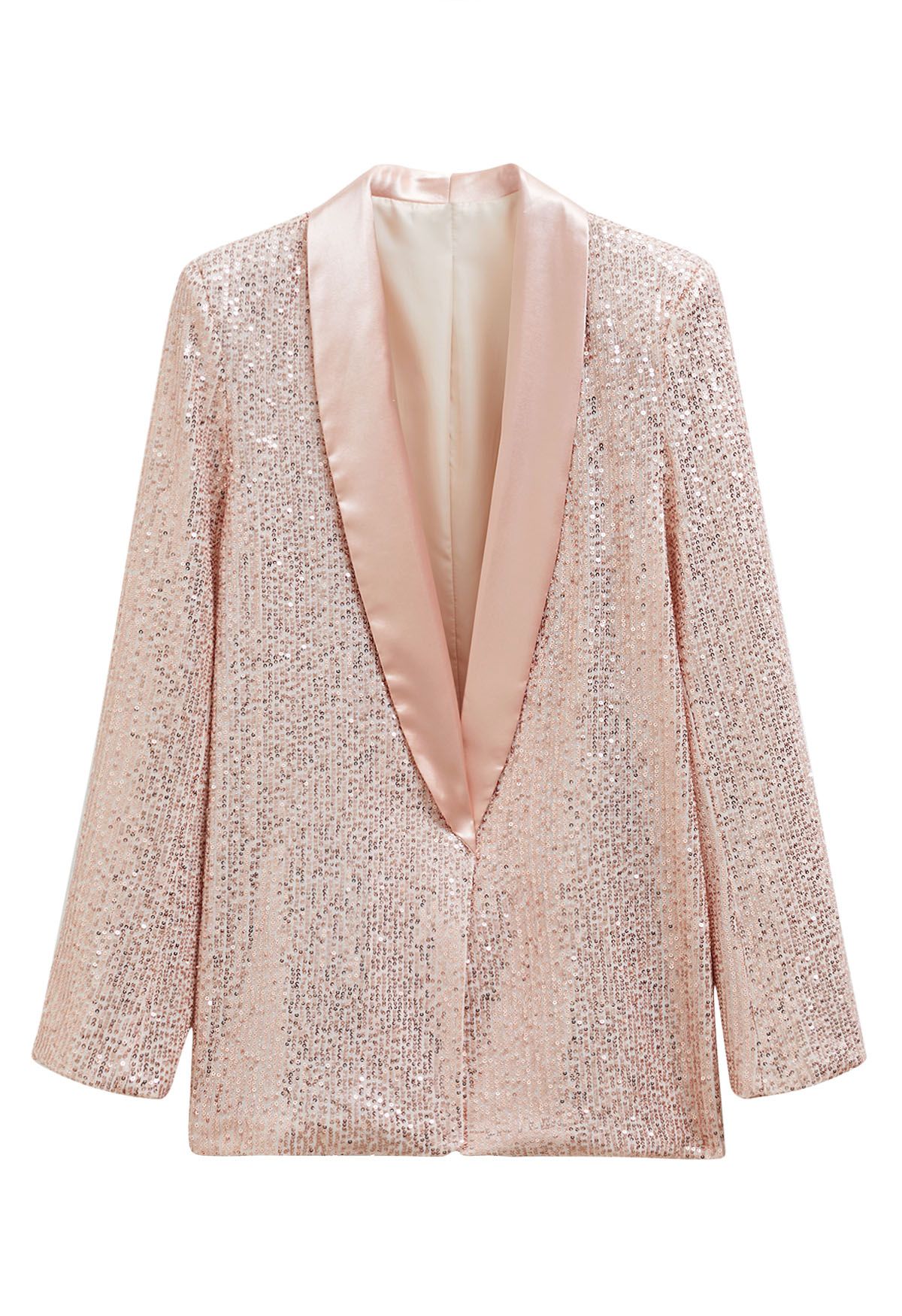 Dazzling Sequin Open Front Shawl Blazer in Peach