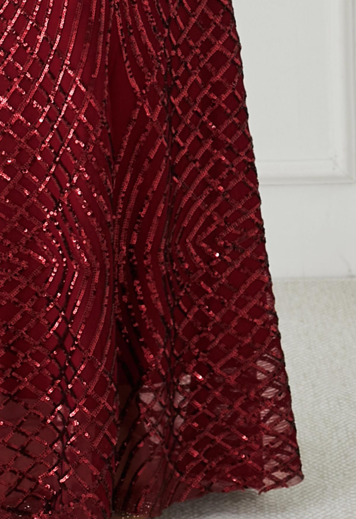 Opulent Geometry Sequin Mermaid Gown in Red