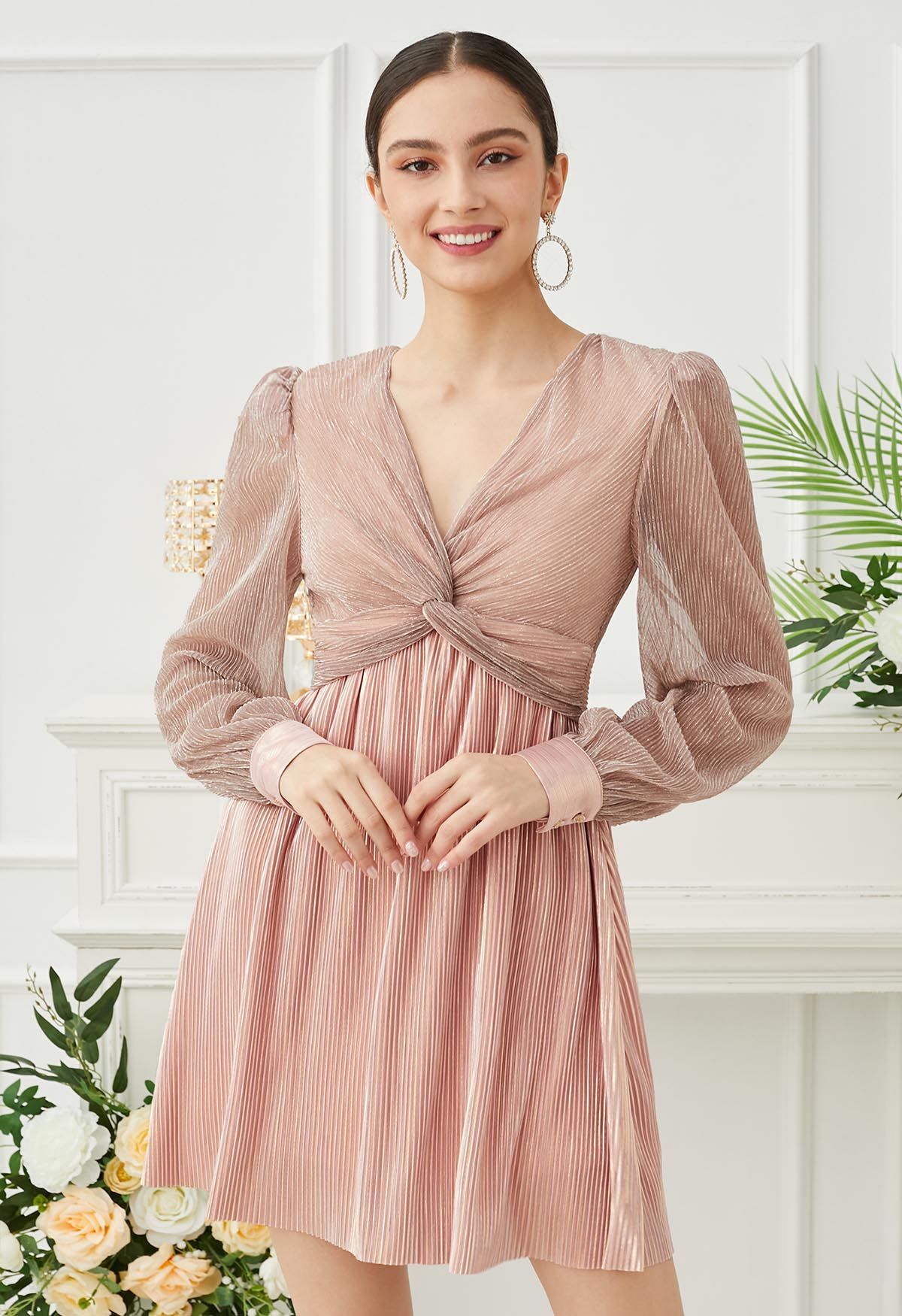 Glamorous Twist Metallic Cocktail Dress in Dusty Pink