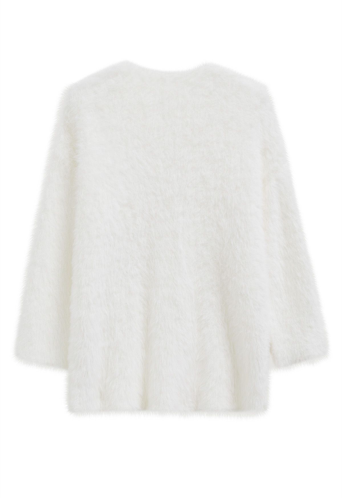 Fluffy V-Neck Knit Sweater in White