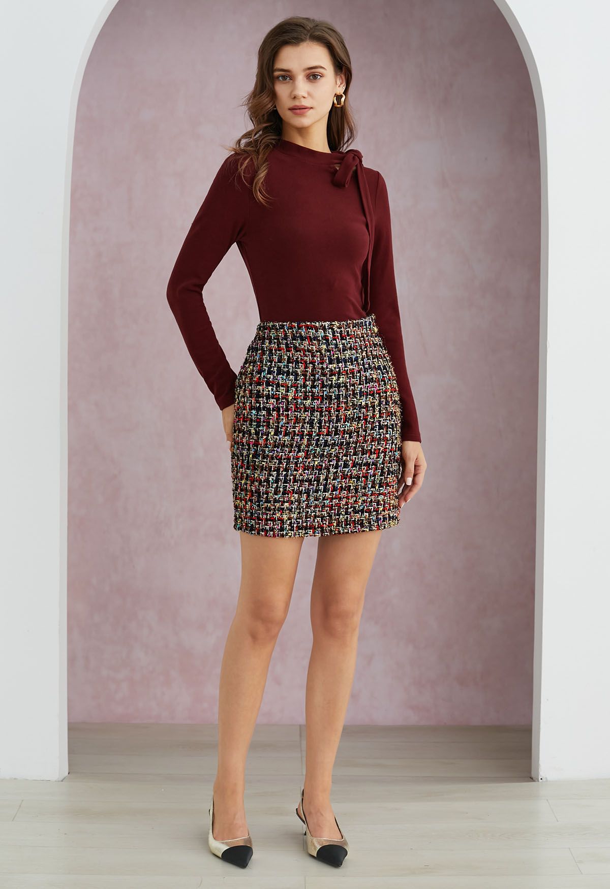 Confetti Tweed Metallic Mini Bud Skirt