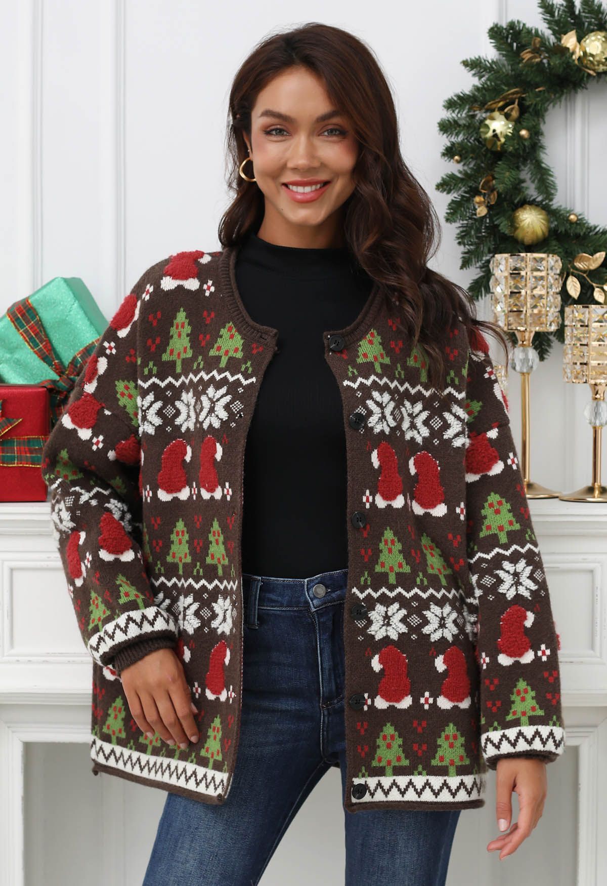 Adorable Christmas Oversized Knit Cardigan in Brown